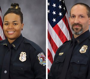 These images provided by the City of La Vergne shows La Vergne Police Officers Ashely Boleyjack and Gregory Kern. Police in Tennessee were searching Sunday, Oct. 22, 2023 for the estranged son of Nashville's police chief as the suspect in the shooting of the two police officers outside a Dollar General store.