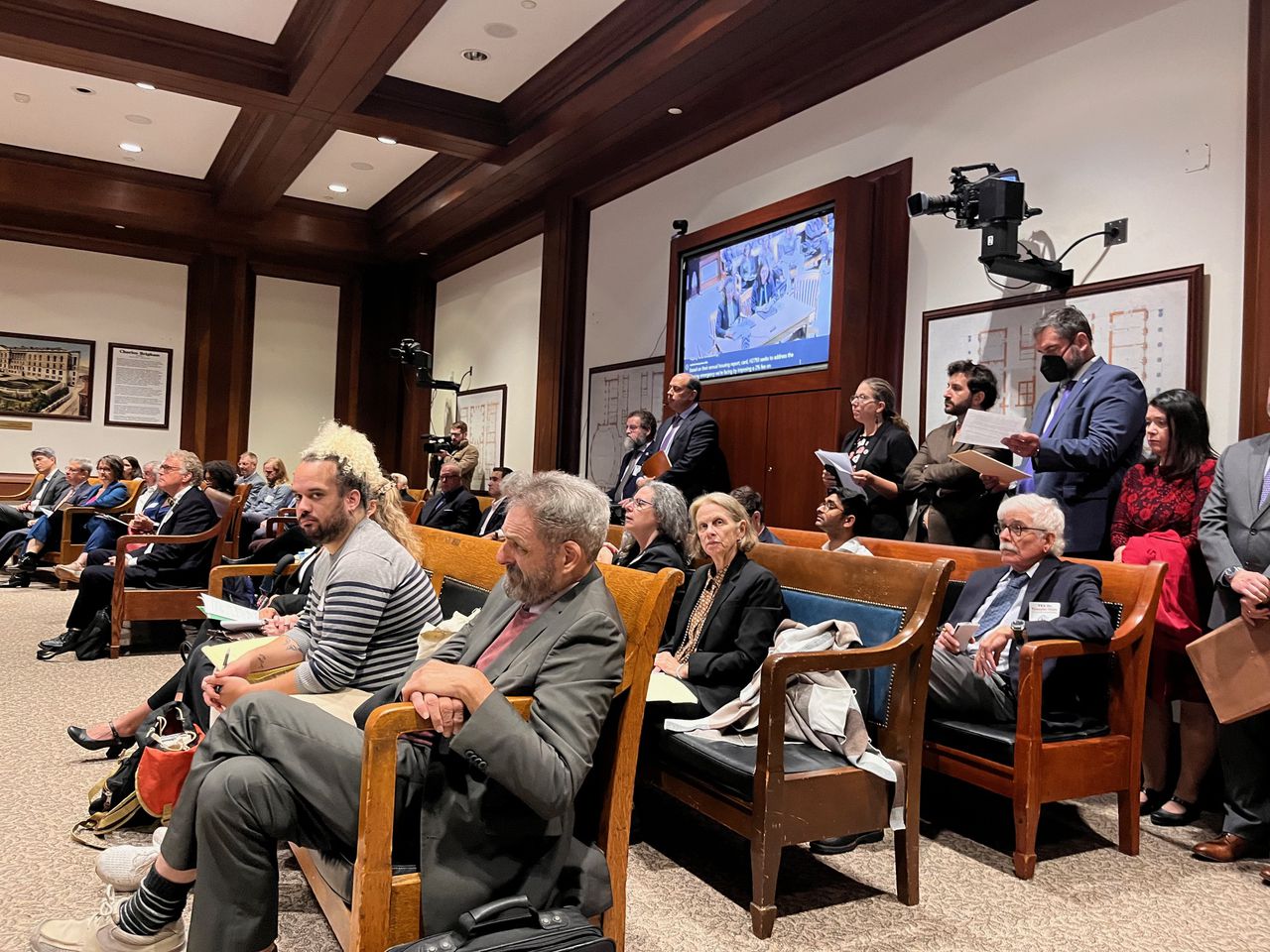 Spectators pack a hearing room in the Massachusetts State House as a joint legislative committee heard testimony on Wednesday, Oct. 11, 2023, on a bill aimed at addressing the state's housing crisis (MassLive photo by John L. Micek).