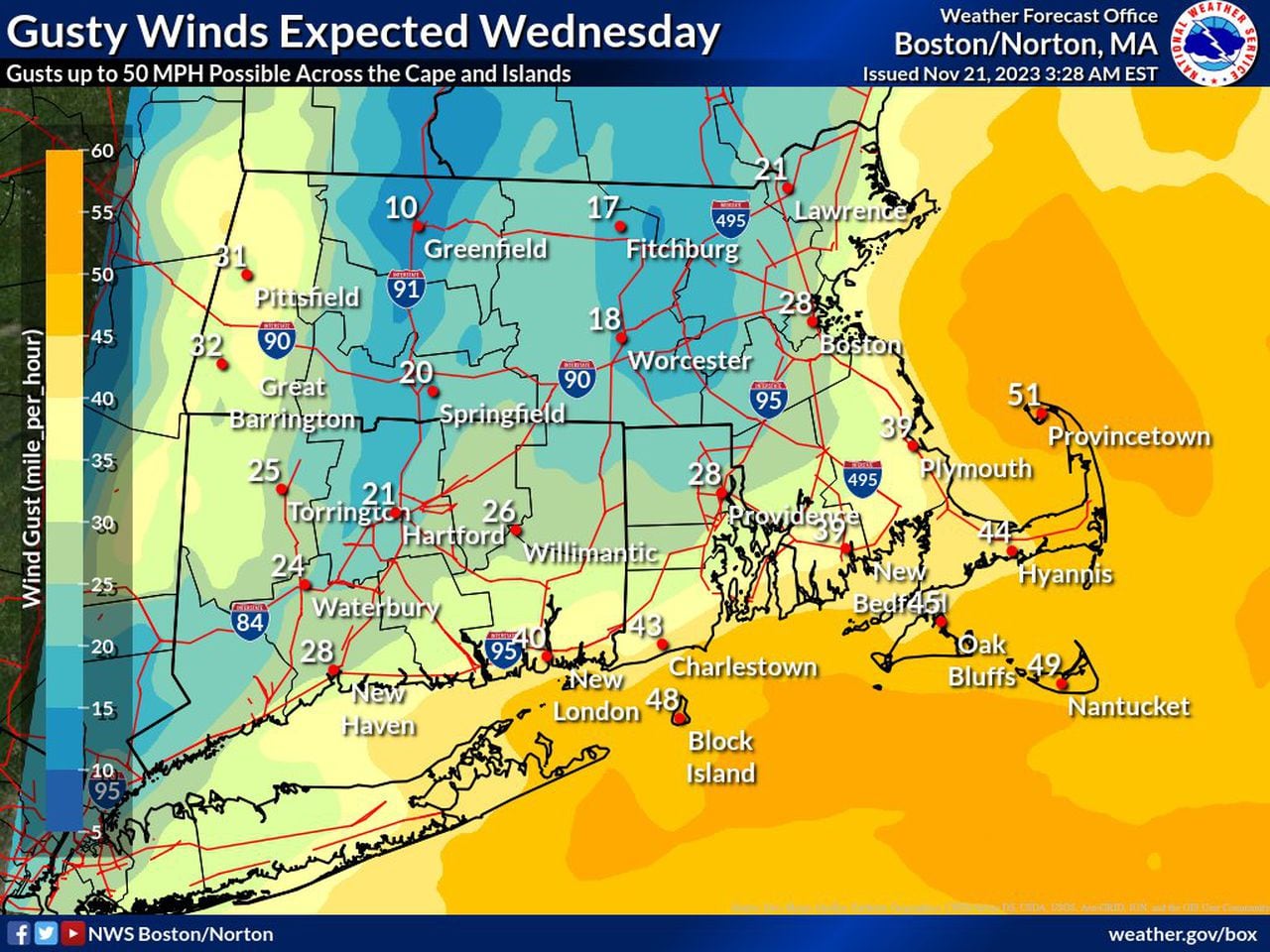 MA - Gusty winds expected Wednesday