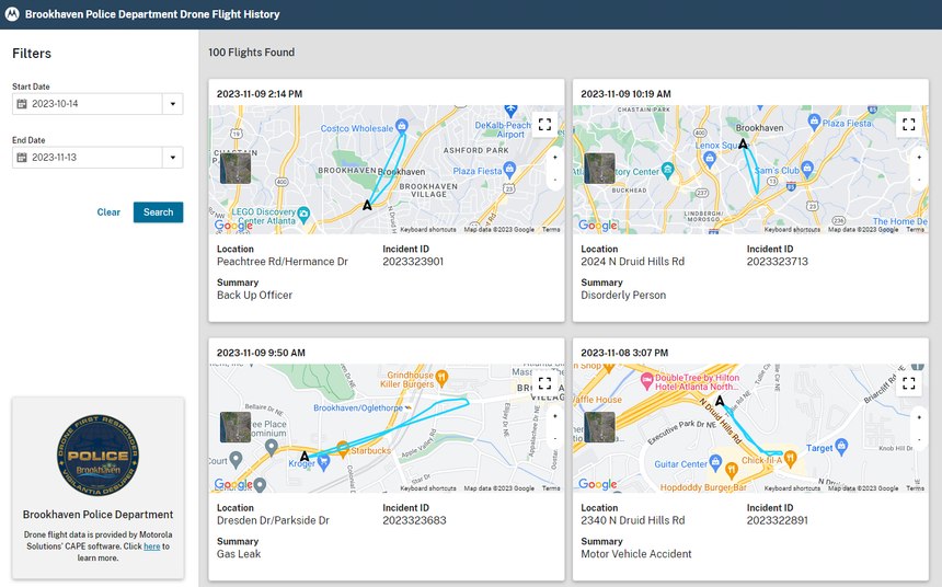 CAPE enables Brookhaven PD to share the drone flight history with the public, promoting transparency and trust.