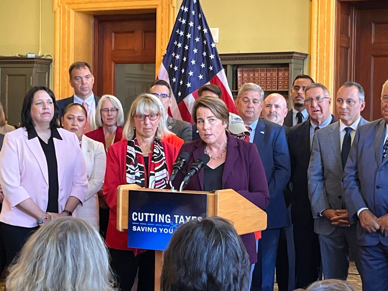 Massachusetts Gov. Maura Healey takes questions after signing a $1 billion tax relief package into law on Wednesday, Oct. 4, 2023 (MassLive photo by John L. Micek)