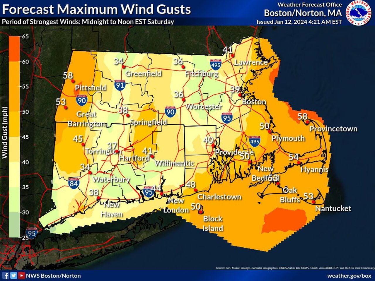 Wind Gust map Massachusetts
