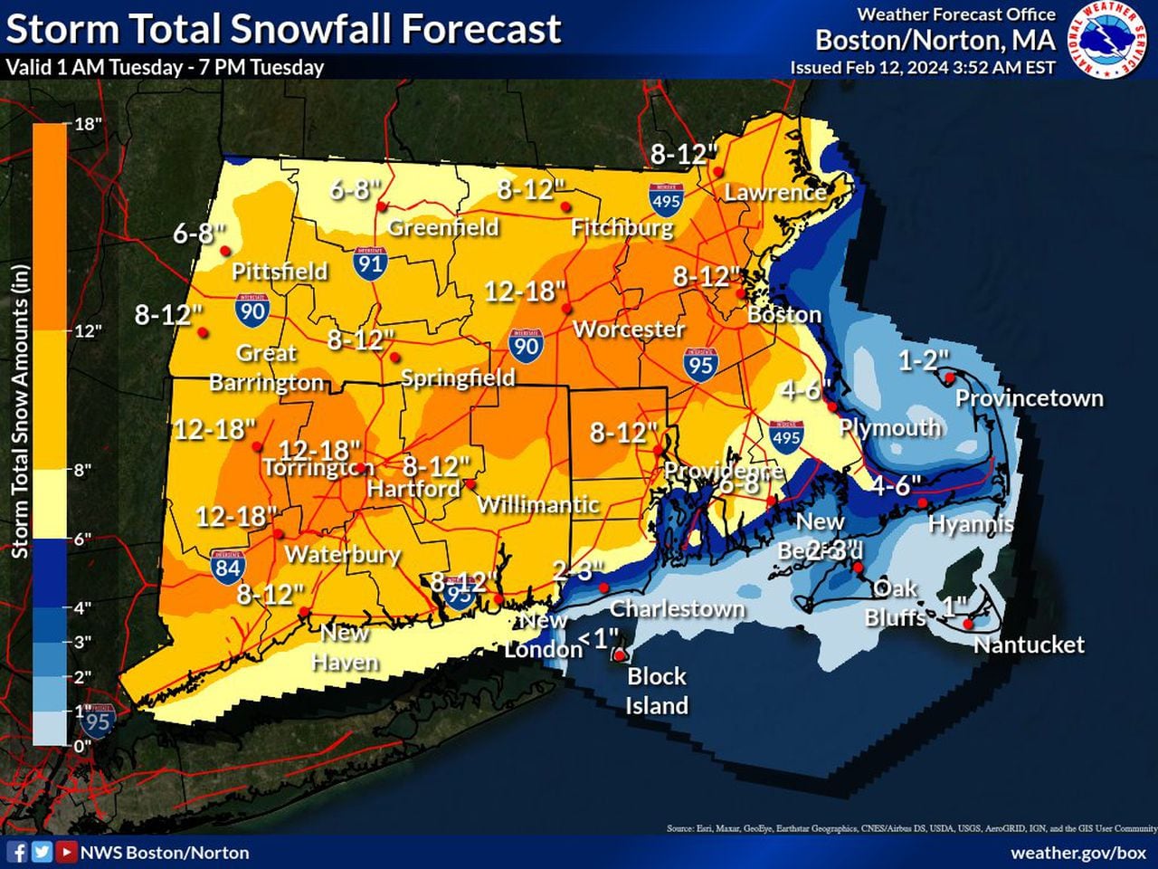 National Weather Service snow map Tuesday