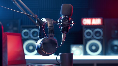 Headphones and mic at the radio station