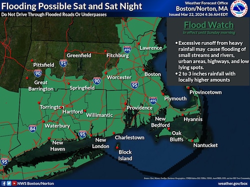 Flood watch Saturday in Massachusetts