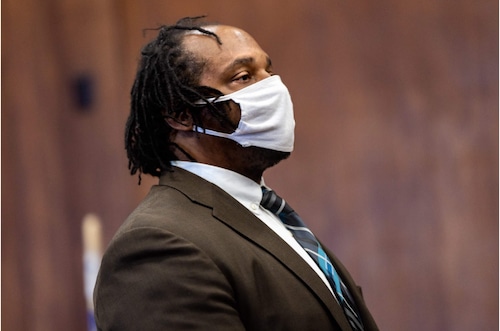 Alvin Campbell stands in Suffolk Superior Court in 2023. His trial is now slated for December. (Jesse Costa/WBUR)