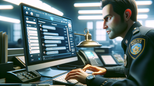 DALL·E 2024-02-01 09.37.31 - Create a highly detailed, realistic, and non-cartoonish horizontal image of a police officer using ChatGPT on a computer in a police station. The of.png