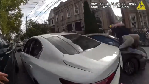 Video: Suspected car thief pins NYPD community response officer to car, flees on rooftops before arrest