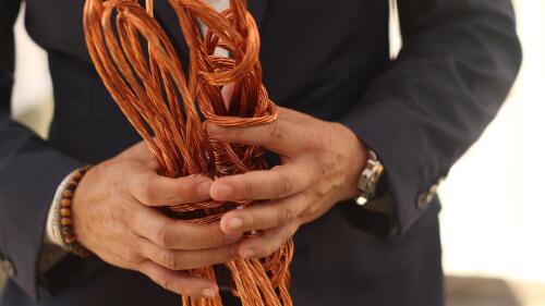 City council unveil stolen copper wires that they recovered as part of the copper wire task force with Kevin De Leon, Traci Park, and LAPD officials. 