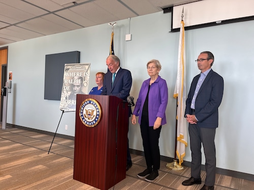 U.S. Sen. Ed Markey, D-Mass., speaks during a news conference at the John F. Kennedy Federal Building in Boston, on Thursday, Sept. 5, 2024. Markey and other lawmakers were addressing the financial collapse of Steward Health Care (John L. Micek/MassLive).