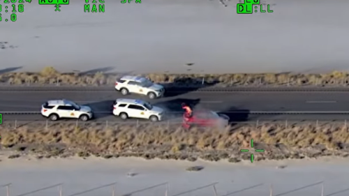 Aerial video shows suspect vehicle catching fire after high-speed pursuit
