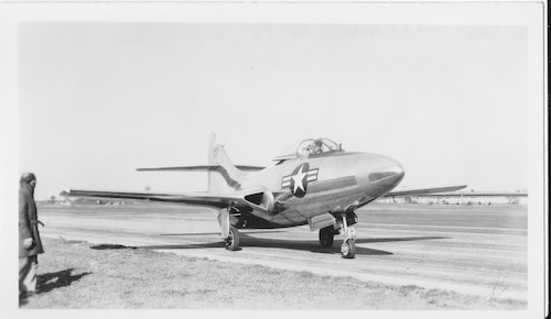 Robert L. Hall taxis the prototype Grumman F9F Panther jet