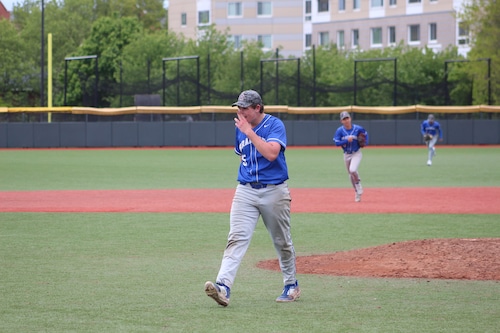 Luke Joyce celebrates a strikeout for Braintree baseball.