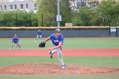 Sophomore Luke Joyce pitching for Braintree baseball.