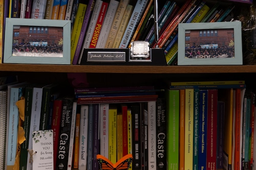 Bookshelves in Yolanda Johnson's office