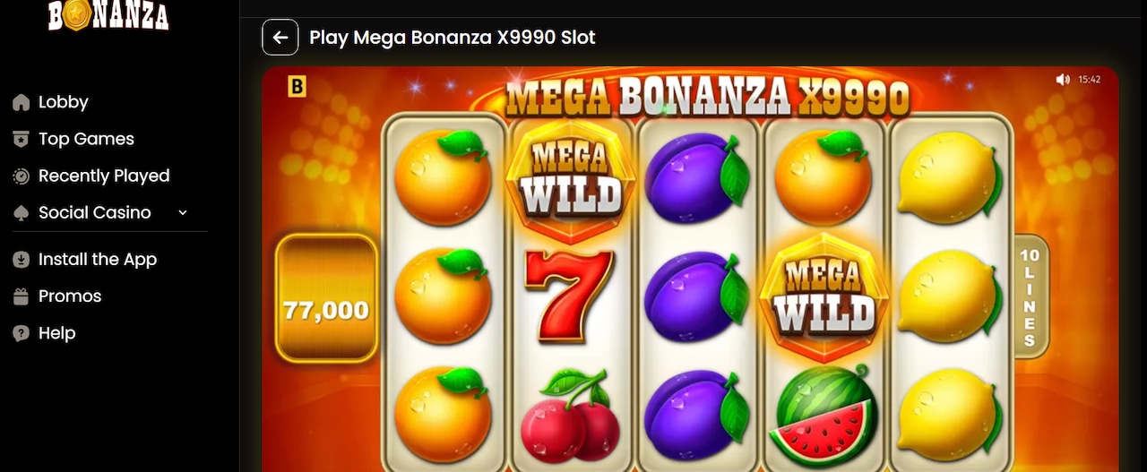 Screenshot of Mega Bonanza x9990 slot at Mega Bonanza Casino