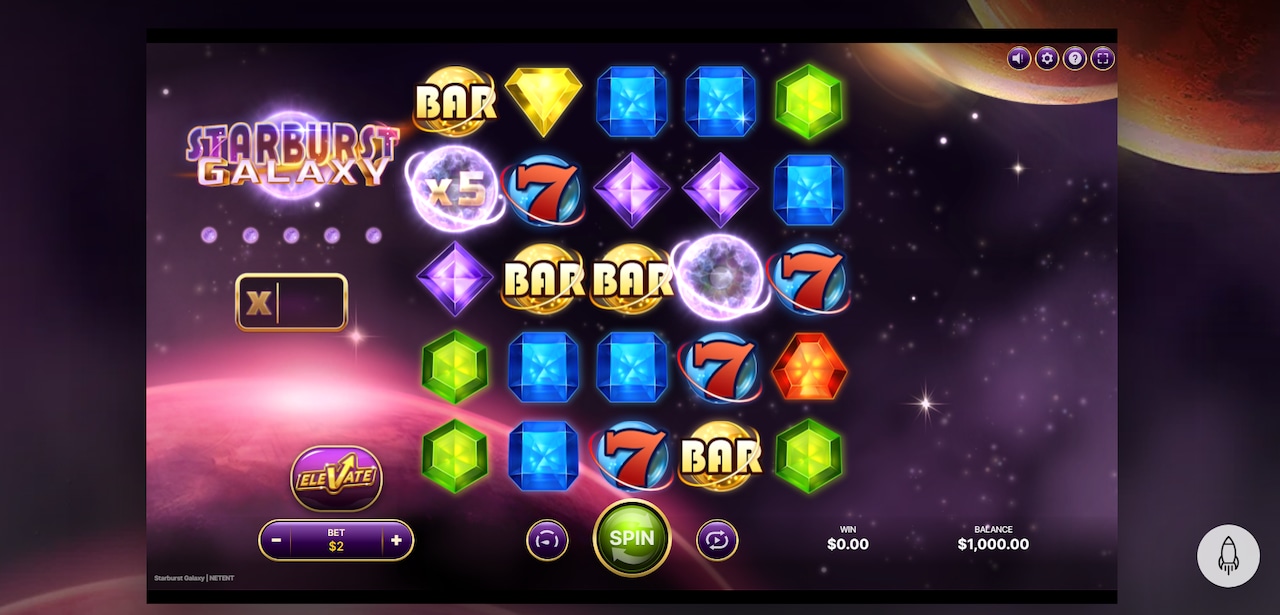 Screenshot of Starburst Galaxy slot at Real Prize Casino