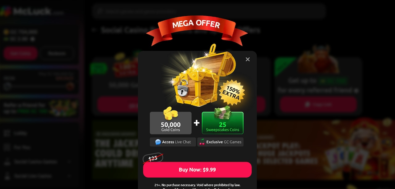 Screenshot of the McLuck Casino Mega Offer bonus