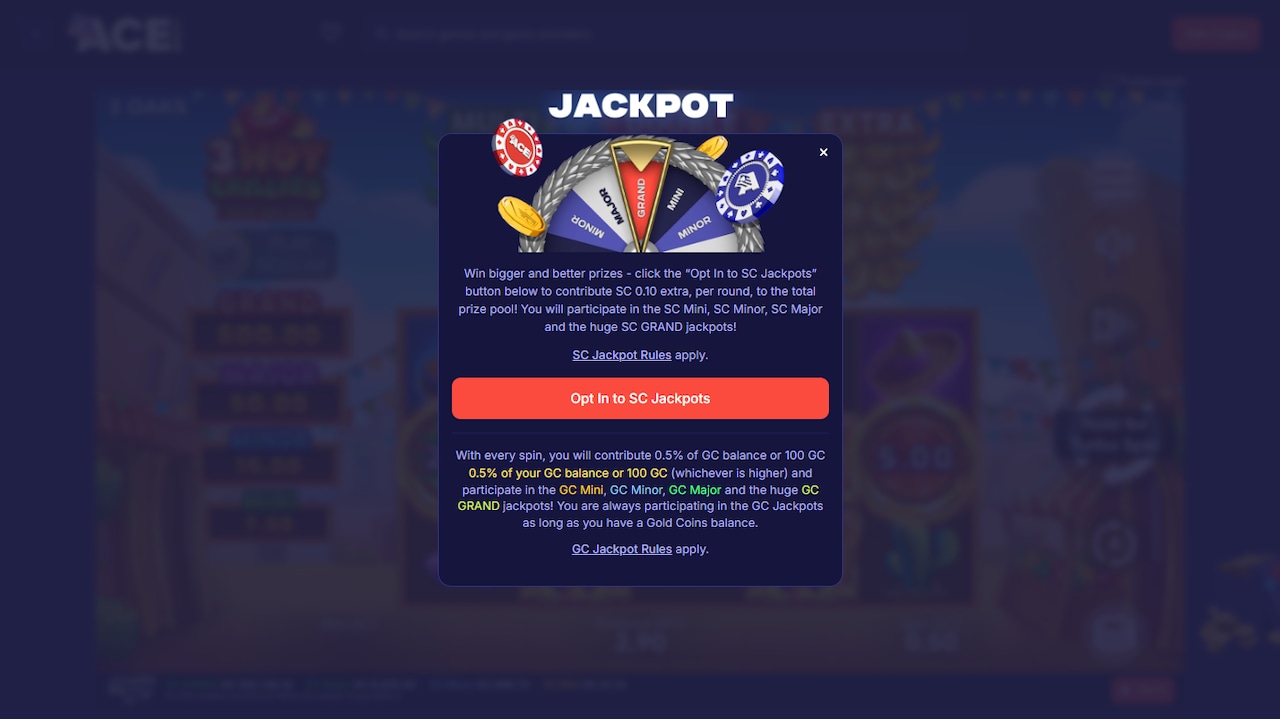 GC and SC jackpots at ACE.com Casino.