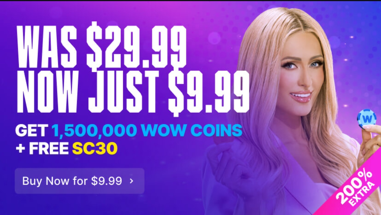 A screenshot of the WOW Vegas Promo Code banner.