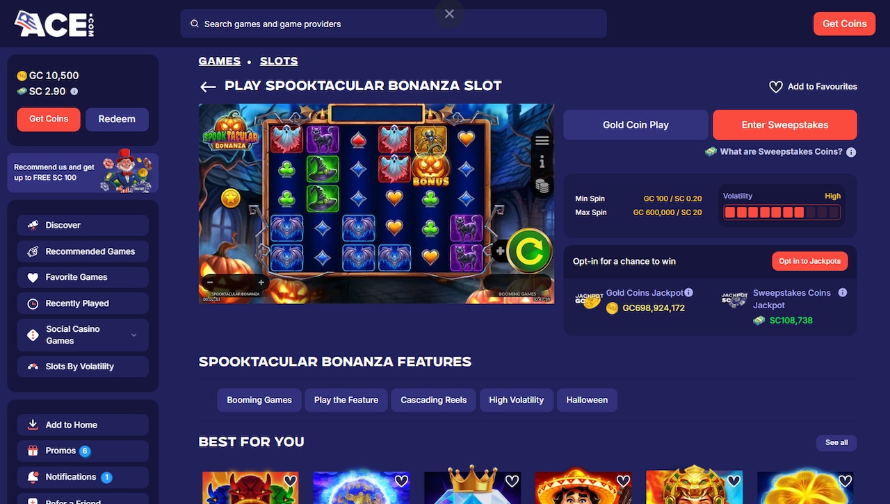 Spooktacular Bonanza at ACE.com Casino.