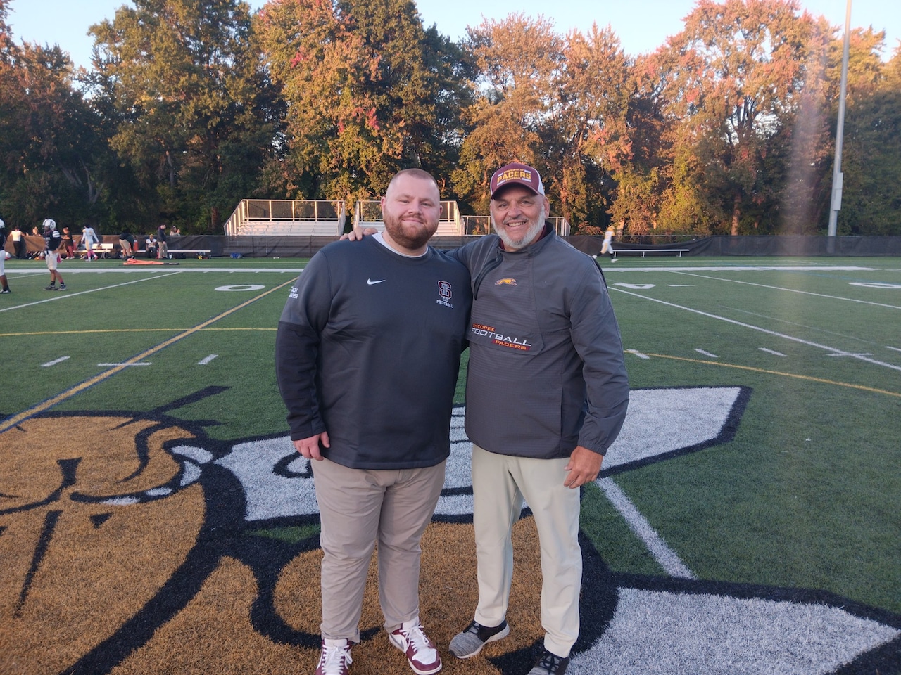 From left to right, SICS head coach Matt Belanger and Chicopee High School head coach Alex Efstratios
